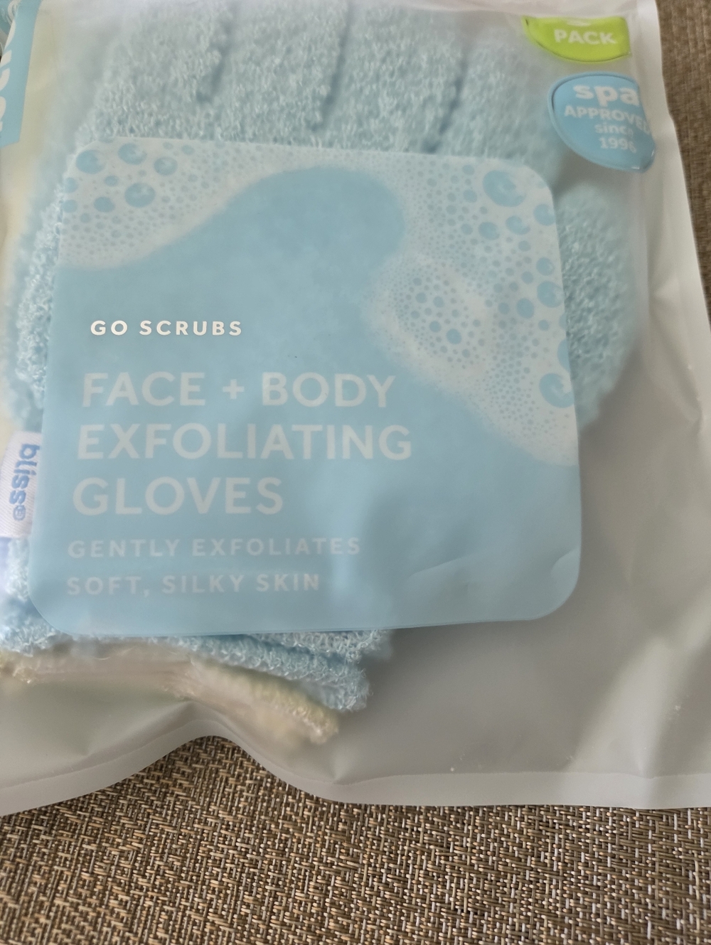 Bliss Face + Body Exfoliating Gloves - Light Blue & Cream (3 Pack) - Picture 2 of 3